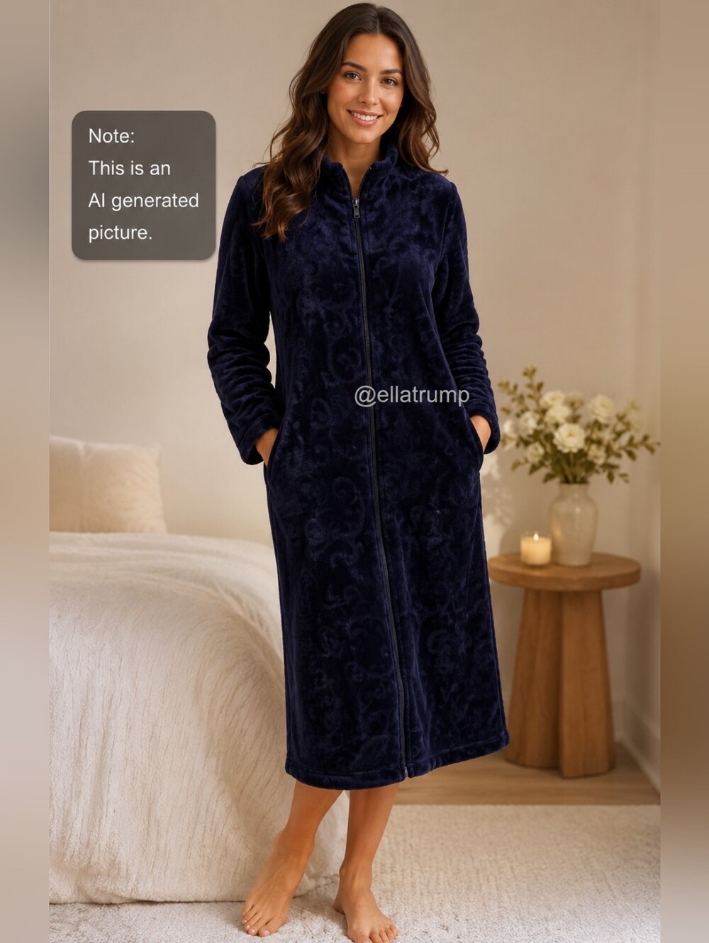 Croft/Barrow Plush Royal Midnight Blue Zip Robe Size 1X